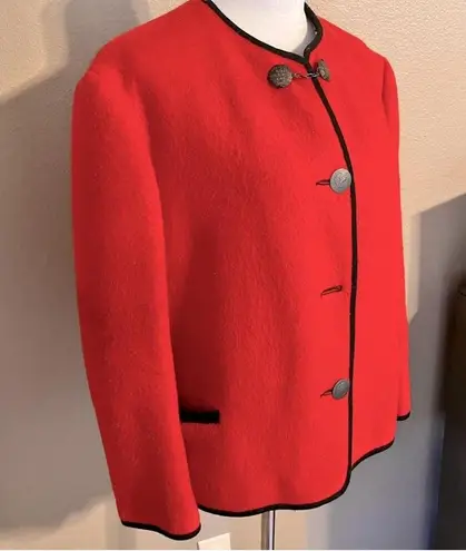 Vintage 1960’s Red Black Trim Wool Coat Jacket
