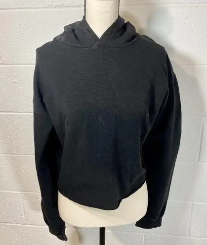 OTL Black Cropped Distressed Hoodie with Raw Hem Size L