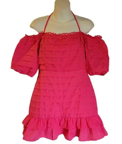 TALULAH Pink Sweetest Kiss Ruffle Off The Shoulder Tiered Dress Size Medium