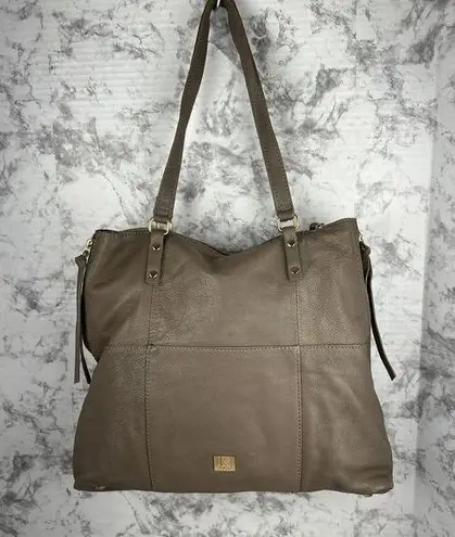 Kooba Womens Pebbled Leather Large Tote Bag Purse Brown Gray Taupe Outer Pocket