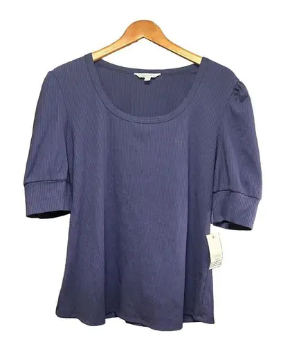 Ophelia Roe Blue Ribbed Puff Sleeve Top 1X