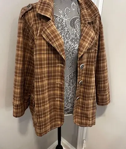 L.A. Blues Women's Brown Plaid Button Up Collared Jacket Workwear. Oversized.