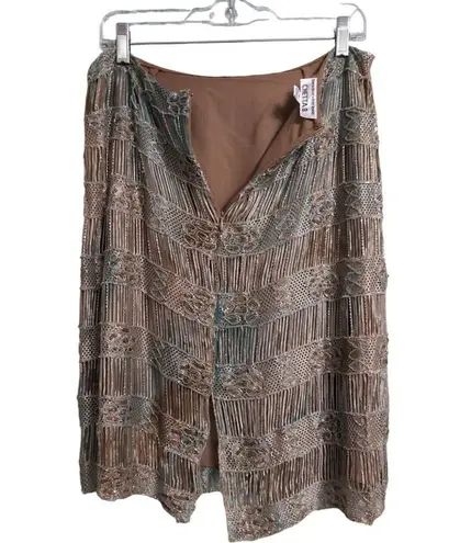 Chetta B Womens Knee Length Lace Stripes Crochet Beaded Skirt Size 14