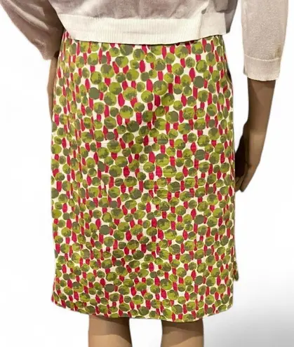 Boden USA Boden Green & Pink Abstract Print Cotton Midi Skirt Side Zip Size 4 EUC