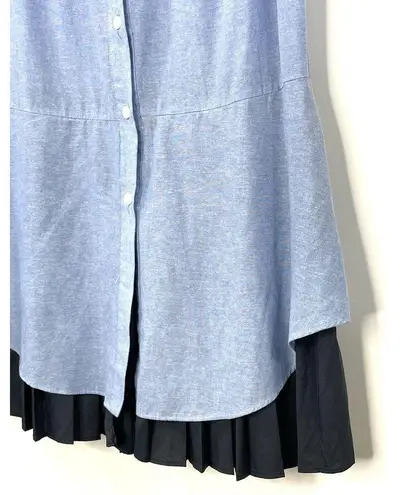 Derek Lam Derek 10 Lam Crosby Womens Button Front Black Pleated Trim Shirt Top Blue Size 6