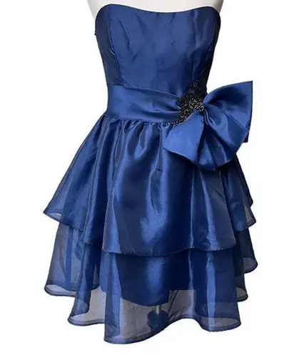 Blue Short Formal Dress Size 12 Corset Top Fit & Flair Layer Skirt Noir Lazaro