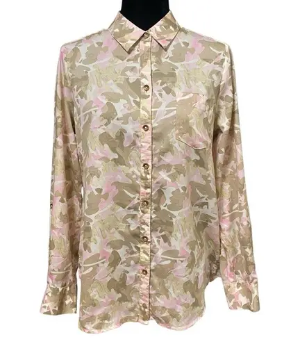 Foxcroft Zoey Abstract Camo Print Non Iron Roll Tab Button Shirt Size 6