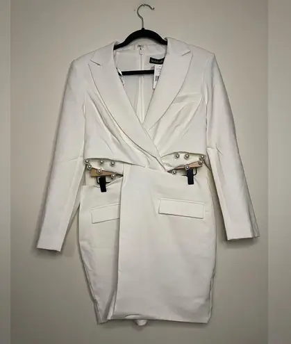 Lavish Lice Lavish Alice White Pearl Cut-Out Blazer Dress Size 10 Bridal Bachelorette NWT