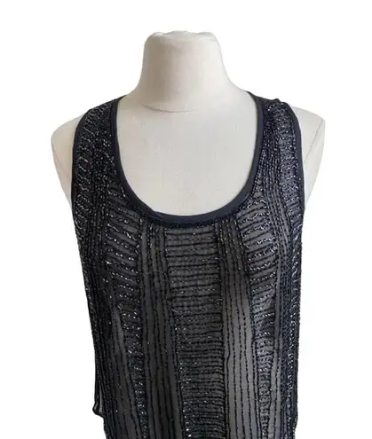 matty m Tank Womens Sz Medium Black Sheer Beaded Glam Glamrock Moto Chic