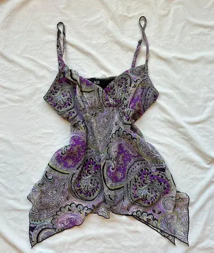 Revolve ARB Y2K vintage paisley print purple white and green babydoll fairy top