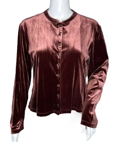 J Jill Cardigan Womens Small Petite Purple Velour Button Front Retro Bohemian