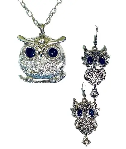 NEW Cute vintage Owl necklace and earrings gift set Silver