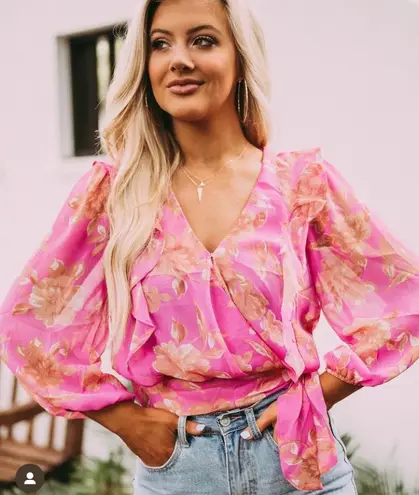 These Three Boutique Pink Floral Top