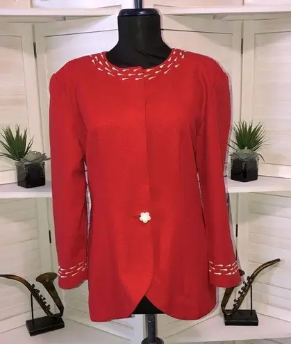 JoAnn vintage 70s 80s red embroidered Emily in Paris style linen blazer sz L Size L