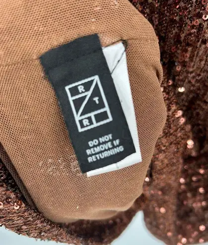 Ronny Kobo Jane Dress Sequined Knit Mock Neck Mini Dress in Brown Size XL