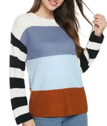 ZESICA Long Sleeve Crew Neck Striped Color Block Knit Pullover Sweater