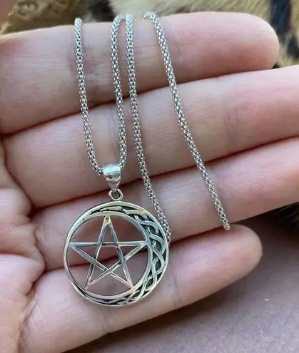 Crescent Celtic Moon And Star Sterling Silver Necklace Popcorn Chain