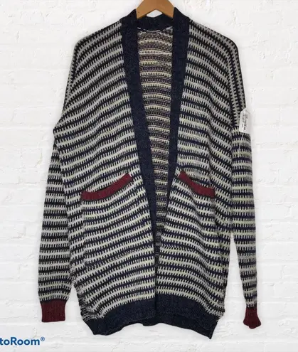 Handmade Open front hand knitted cardigan sweater drop shoulder horizontal stripes