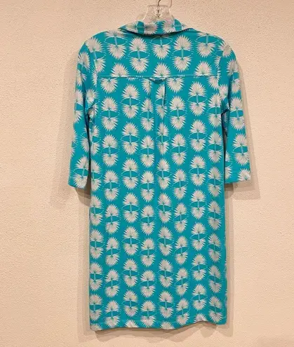 Persifor Winpenny Safari Dress Tiffany Blue White Print Shirt Dress Size XS EUC