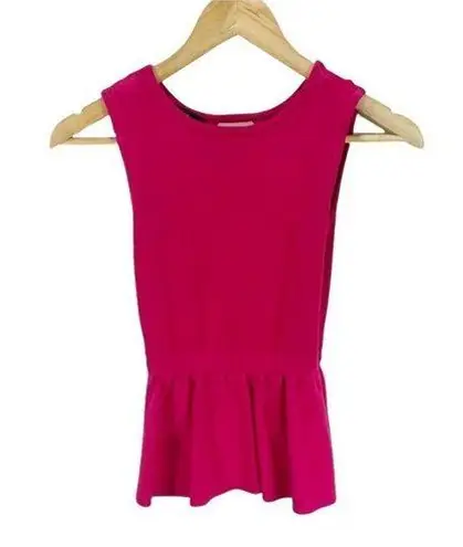 Bebe  Womens Blouse Pink Sleeveless Scoop Neck Peplum Stretch Cutout Back XS