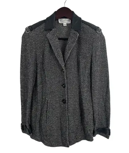 St. John Blazer Size 2 Black Leather Detail 3 Button