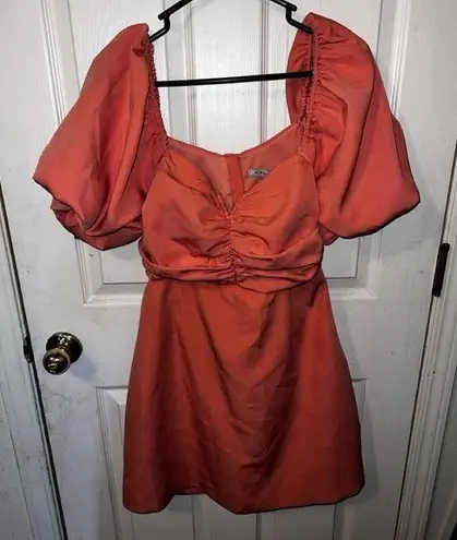 BCBGeneration  Coral Cut Out Puffy Sleeve Mini Dress Size 10 Party Cocktail Summe