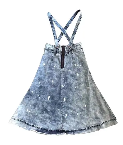 Plenty By Tracy Reese Light Blue Acid Wash Splatter Suspender Skirt A-Line