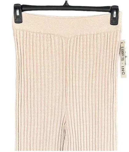 INC Jeannie Mai Medium Flared Sweater Pants Ribbed Stretch Oatmeal Beige New Tan