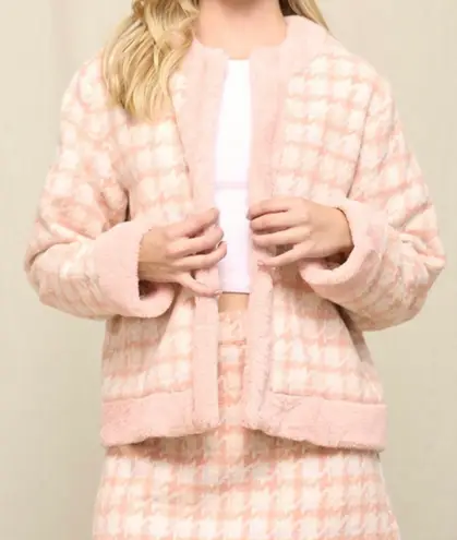 Houndstooth Pink Fur Trimmed Jacket