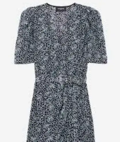 The Kooples Short Sleeve Wrap Patterned Mini Wrap Dress in Blue and Black Size 0