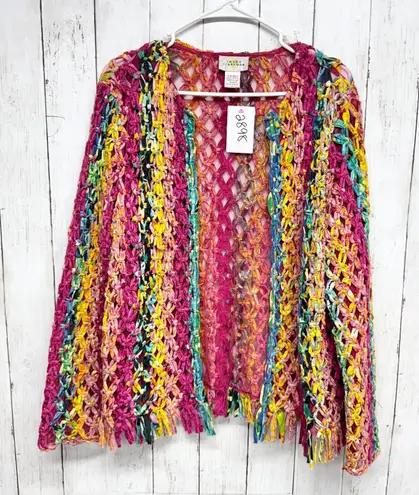 Vtg Sandy Starkman Jacket Women Size Large Multi Woven Ribbon Open Front Fringe