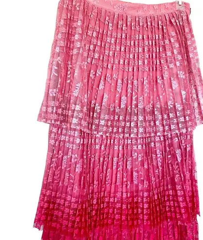 Maeve Anthropologie NWT Brighton Tiered Midi Skirt Ombre Lace Pink Tiered 8