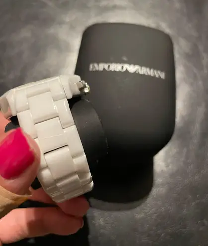 Emporio Armani NWOT Ceramic Vintage Chronograph White Dial Watch AR1403 MRP $545 Designer Luxury