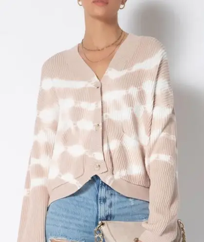 Tart Collections Cardigan Sweater Womens L Beige Tie Dye Button Cropped Slouchy Tan Size L