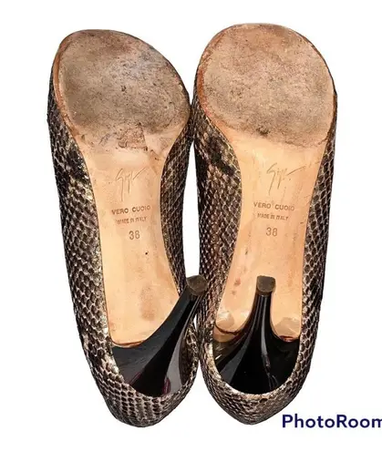 Giuseppe Zanotti Gold Metallic Snakeprint Heels