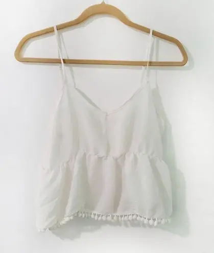 Nella Fantasia White Tank Top M Fringe Pompom Trim Size M