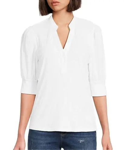 Habitual cotton puffâsleeve white button front top large