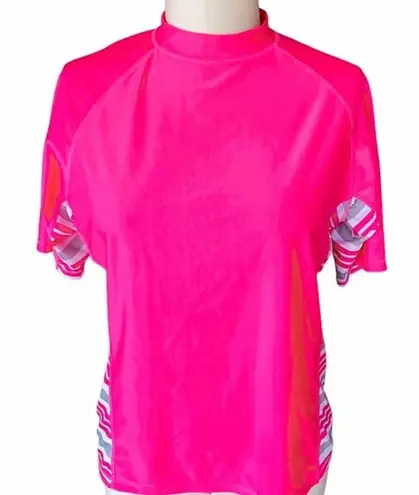 UV SKINZ UPF 50+ Sunwear Swimwear Hot Neon Pink & Gray Top ~ Women's Size LARGE