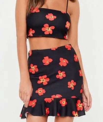 Missguided Petite black floral frill Co-ord Set
