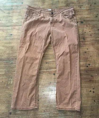 Reba light brown beaded pocket western straight leg jeans Brown Size 16