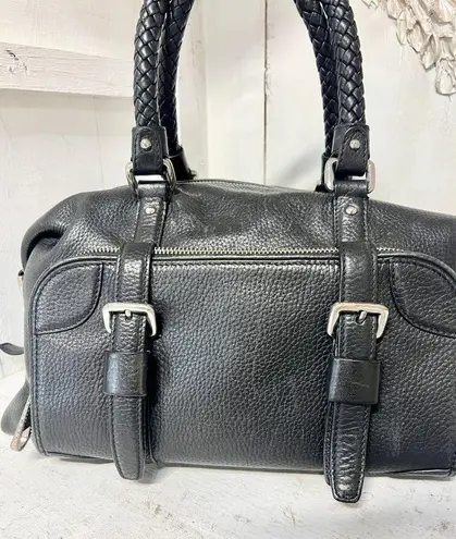 Hugo Boss BOSS Leather Braided Top Handle Medium Duffle Handbag Black