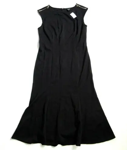 Ann Taylor NWT  Ponte Shoulder Zip Midi in Black Seamed Fit & Flare Dress 4