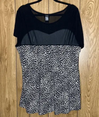 Torrid  | Black Mesh Illusion Top Leopard Peplum Plus Size 3X