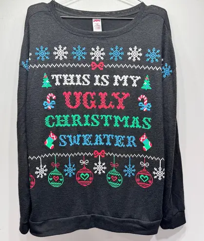 Holiday Time This Is My Ugly Christmas Sweater Printed Long Sleeve Black Top XXL