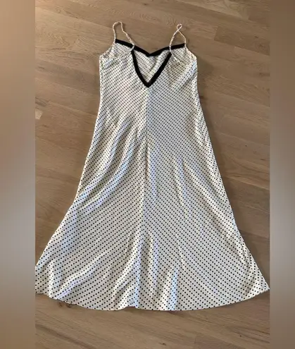 Natori Retro Polka Dot Midi Slip Dress White Black Mesh