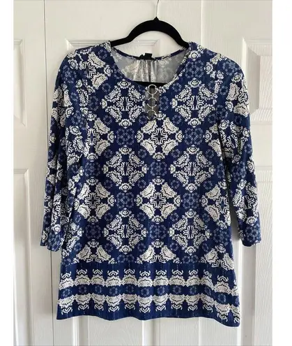 Tacera Women's Blue Textured Blouse Career On the Go Coastal Small