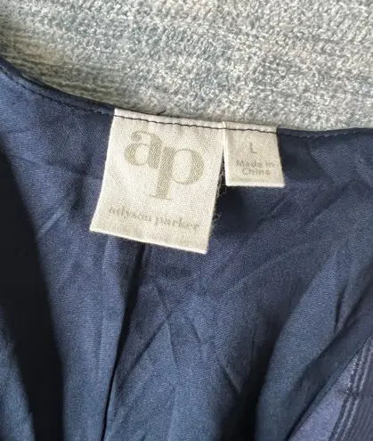 Adyson Parker Black Iris Indigo Stripe Long Sleeve Asymmetrical Hem Large