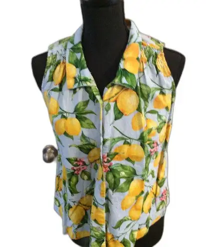 For Cynthia Petite Lemon button down sleeveless top light blue PS petite