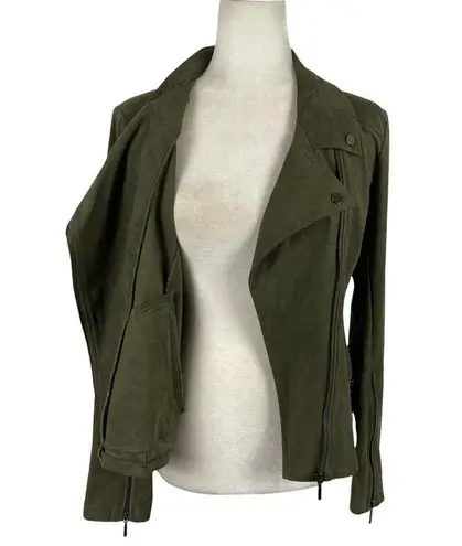Lysse Womens Bea Olive Green Faux Suede Asymmetric Moto Crop Jacket Size Medium