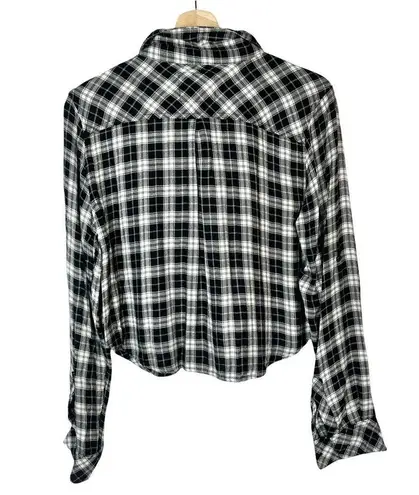 Rails Black & White Plaid Cropped Flannel Button Down Long Sleeve M